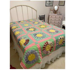 1940s quilt hand stitched signed by maker 73”x90”